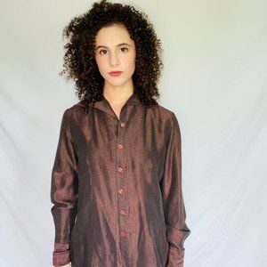 Sleek Red Laced Button-Up